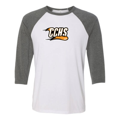 CCHS with Mascot - Orange Outline - Unisex Three-Quarter Sleeve Baseball Tee Thumbnail