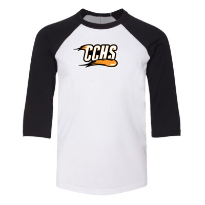 CCHS with Mascot - Orange Outline - Youth Three-Quarter Sleeve Baseball Tee Thumbnail
