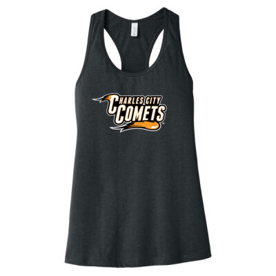 Charles City Comets with Mascot - White Outline - Women's Jersey Racerback Tank Thumbnail