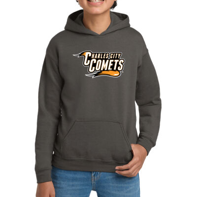 Charles City Comets with Mascot - White Outline - Youth Heavy Blend™ Hooded Sweatshirt Thumbnail