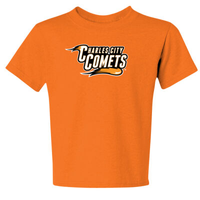 Charles City Comets with Mascot - White Outline - Youth Dri Power ® 50/50 Cotton/Poly T Shirt Thumbnail