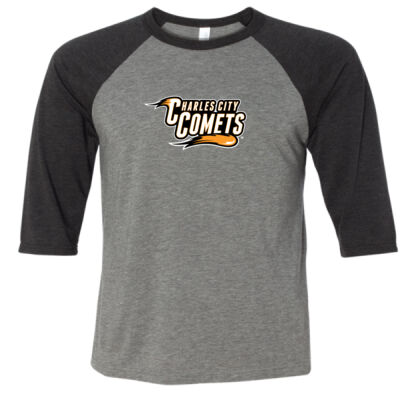 Charles City Comets with Mascot - White Outline - Toddler Three-Quarter Sleeve Baseball Tee Thumbnail