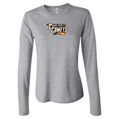 Charles City Comets with Mascot - White Outline - Women's Long Sleeve Jersey Tee Thumbnail