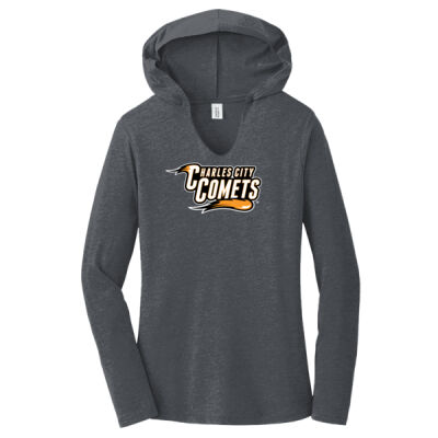 Charles City Comets with Mascot - White Outline - Women's Perfect Tri ® Long Sleeve Hoodie Thumbnail