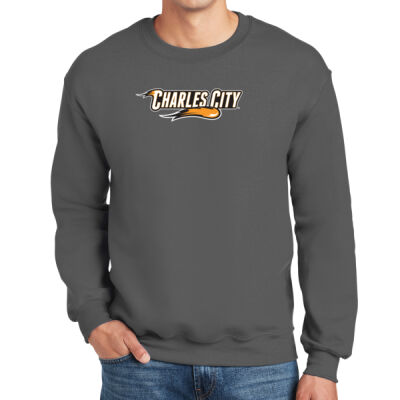Charles City with Mascot - Horizontal - White Outline - DryBlend ® Crewneck Sweatshirt Thumbnail