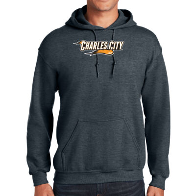 Charles City with Mascot - Horizontal - White Outline - Heavy Blend ™ Hooded Sweatshirt Thumbnail