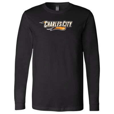 Charles City with Mascot - Horizontal - White Outline - Long Sleeve Jersey Tee Thumbnail