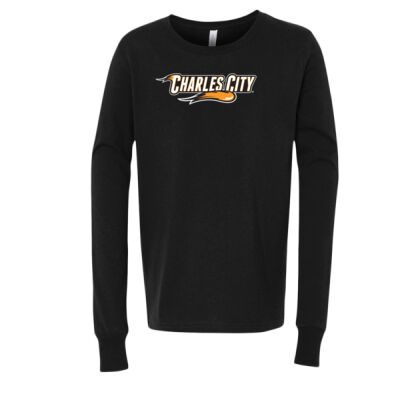 Charles City with Mascot - Horizontal - White Outline - Youth Long Sleeve Jersey Tee Thumbnail