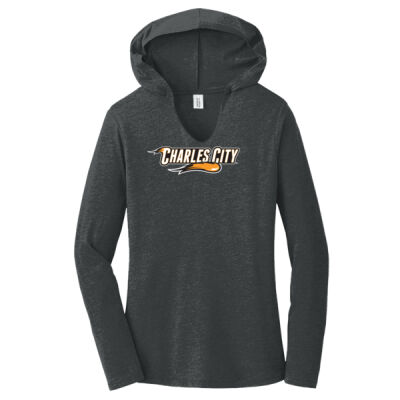Charles City with Mascot - Horizontal - White Outline - Women's Perfect Tri ® Long Sleeve Hoodie Thumbnail