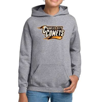 Charles City Comets with Mascot - Orange Outline - Youth Heavy Blend™ Hooded Sweatshirt Thumbnail