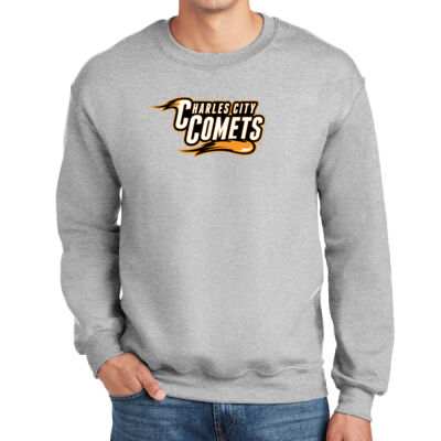 Charles City Comets with Mascot - Orange Outline - DryBlend ® Crewneck Sweatshirt Thumbnail