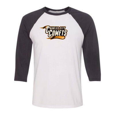 Charles City Comets with Mascot - Orange Outline - Unisex Three-Quarter Sleeve Baseball Tee Thumbnail