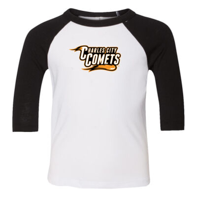 Charles City Comets with Mascot - Orange Outline - Toddler Three-Quarter Sleeve Baseball Tee Thumbnail