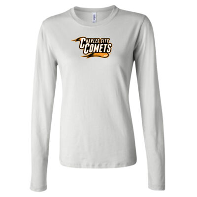 Charles City Comets with Mascot - Orange Outline - Women's Long Sleeve Jersey Tee Thumbnail