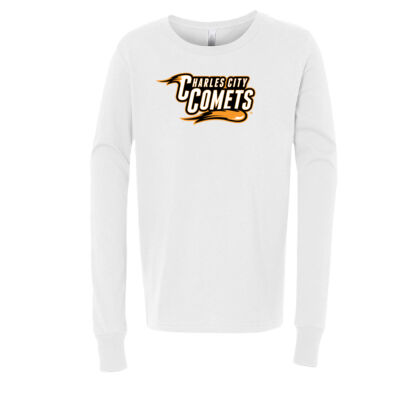 Charles City Comets with Mascot - Orange Outline - Youth Long Sleeve Jersey Tee Thumbnail