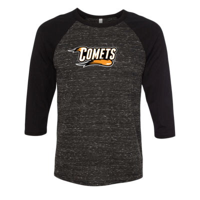 Comets with Mascot Full Color - White Outline - Unisex Three-Quarter Sleeve Baseball Tee Thumbnail